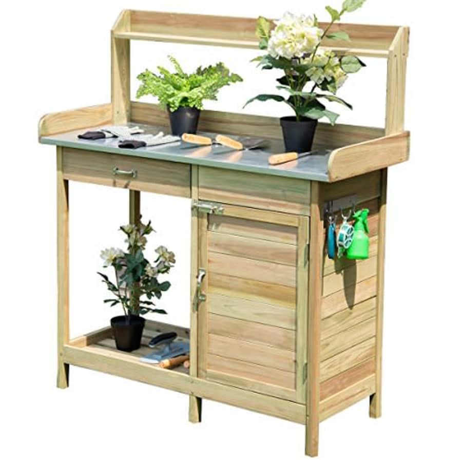 Giantex Potting Bench Table for Outside Natural Wood Garden Plant Lawn Patio Table Storage Shelf for $160