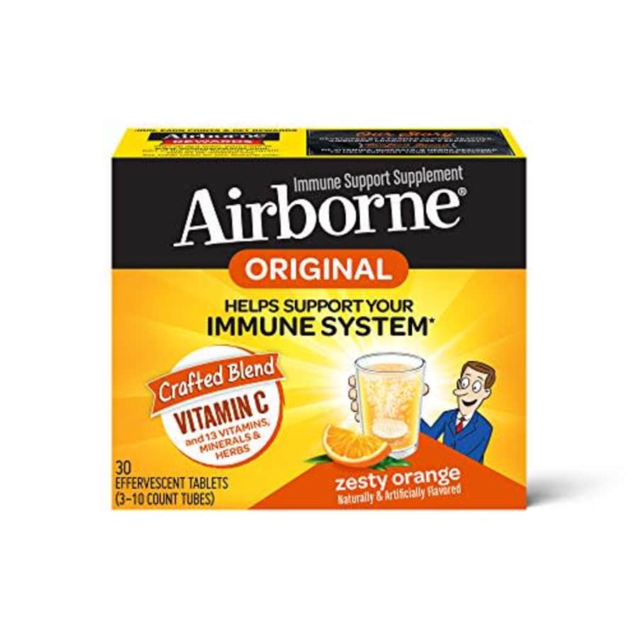 Vitamin C 1000mg (per serving) - Airborne Zesty Orange Effervescent Tablets (30 count in a box), for $18 Vitamin C 1000mg (per serving) - Airborne Zesty Orange Effervescent Tablets (30 count in a box), for $18
