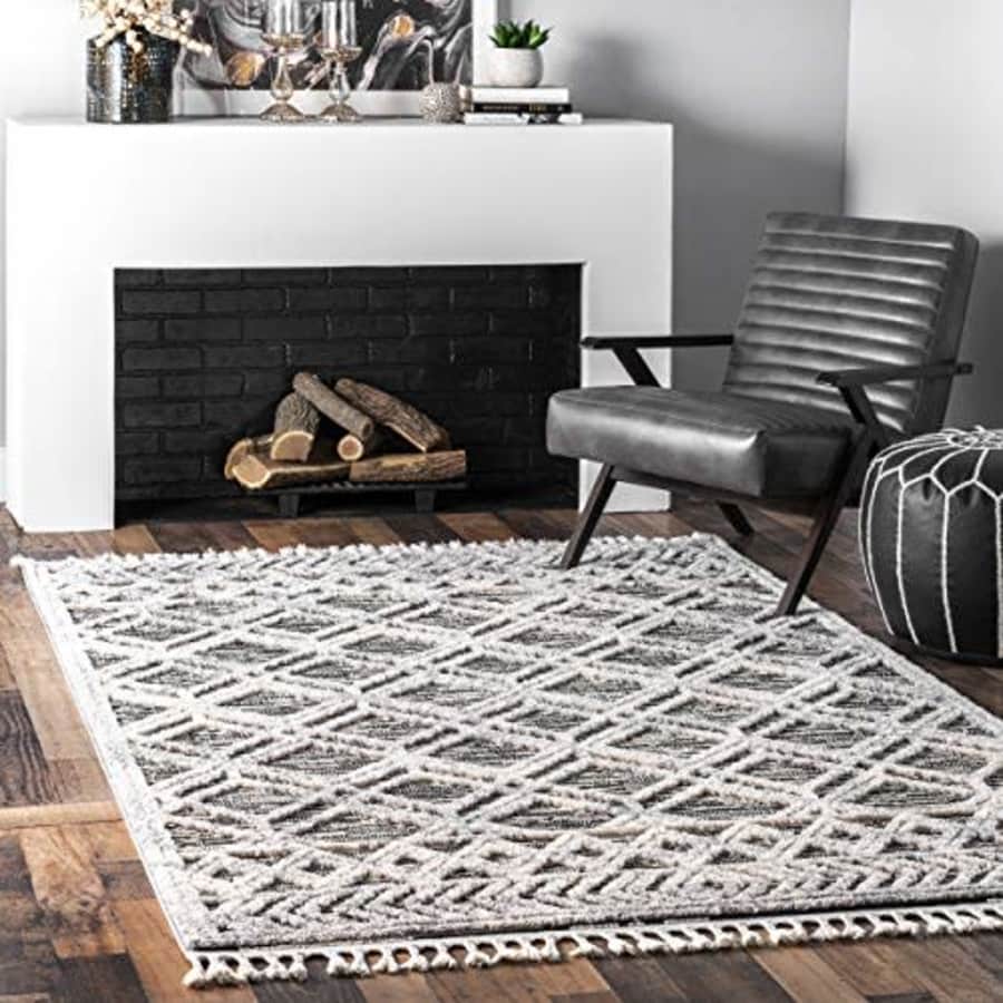 nuLOOM Ansley Shaggy Lattice Tassel Area Rug, 3' x 5', Grey for $45 nuLOOM Ansley Shaggy Lattice Tassel Area Rug, 3' x 5', Grey for $45