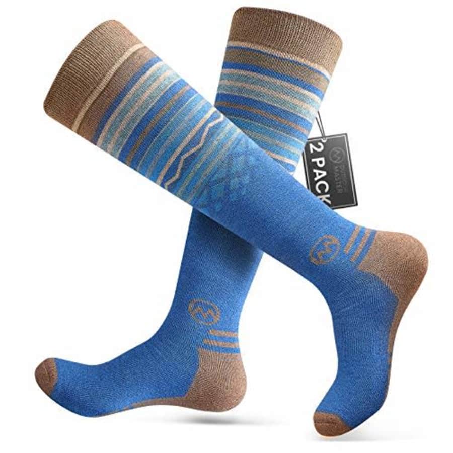 Outdoor Master Ski Socks 2-Pack Merino Wool, Non-Slip Cuff for Men & Women - Blue,M/L for $28
