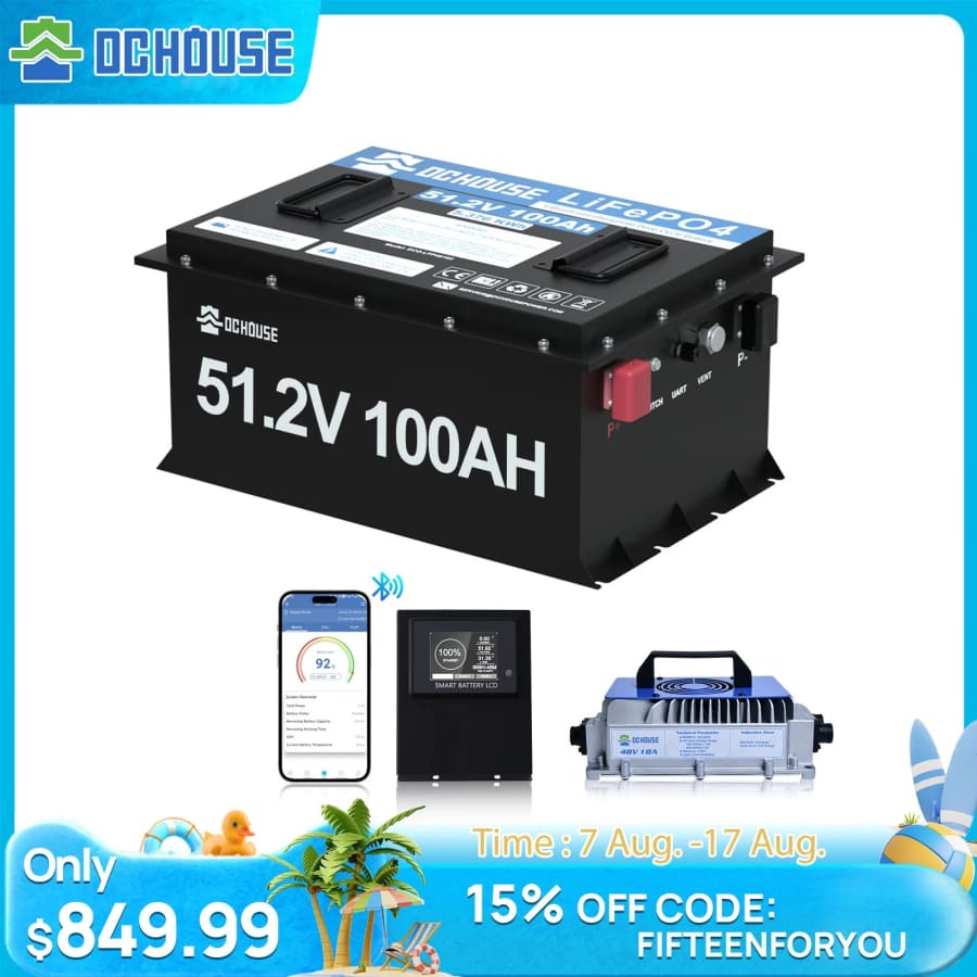DC House 48V 100AH LiFePO4 Metal Case Lithium Golf Cart Battery w/ Charger for $850
