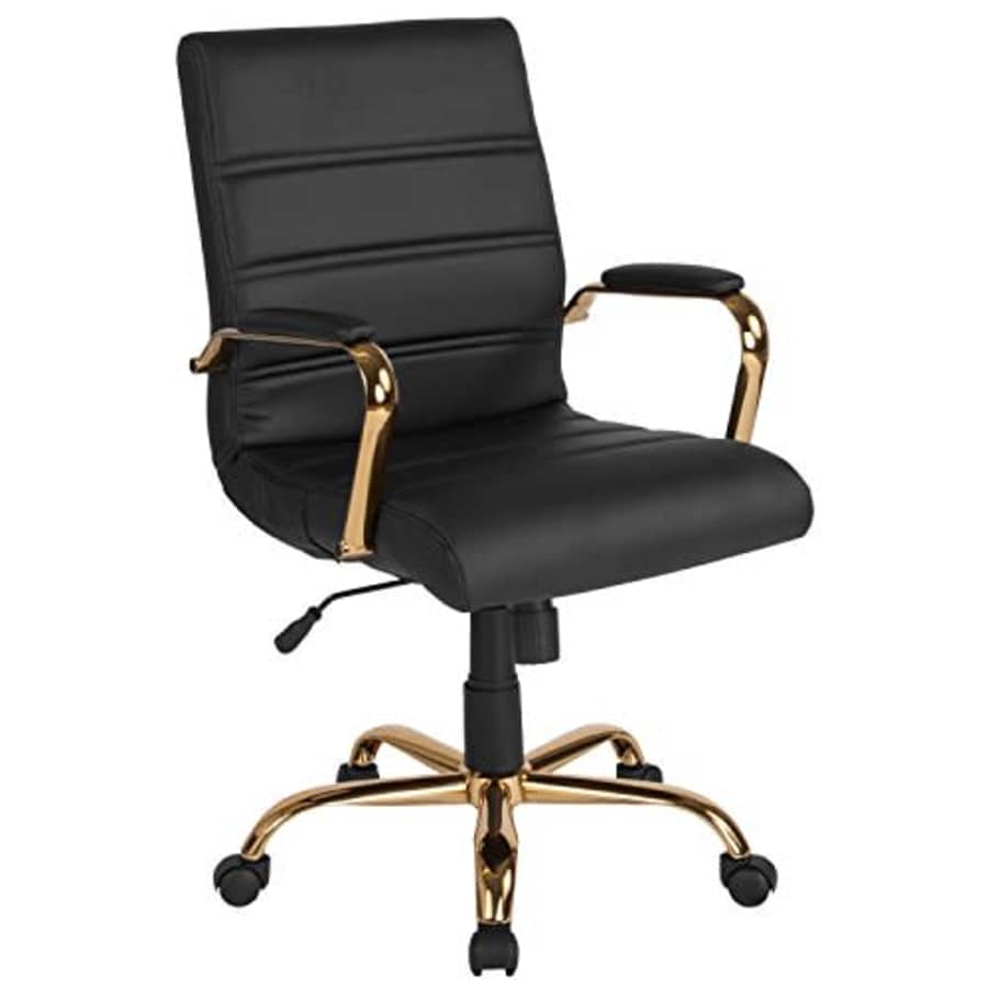 Flash Furniture Mid-Back Black LeatherSoft Executive Swivel Office Chair with Gold Frame and Arms for $144 Flash Furniture Mid-Back Black LeatherSoft Executive Swivel Office Chair with Gold Frame and Arms for $144
