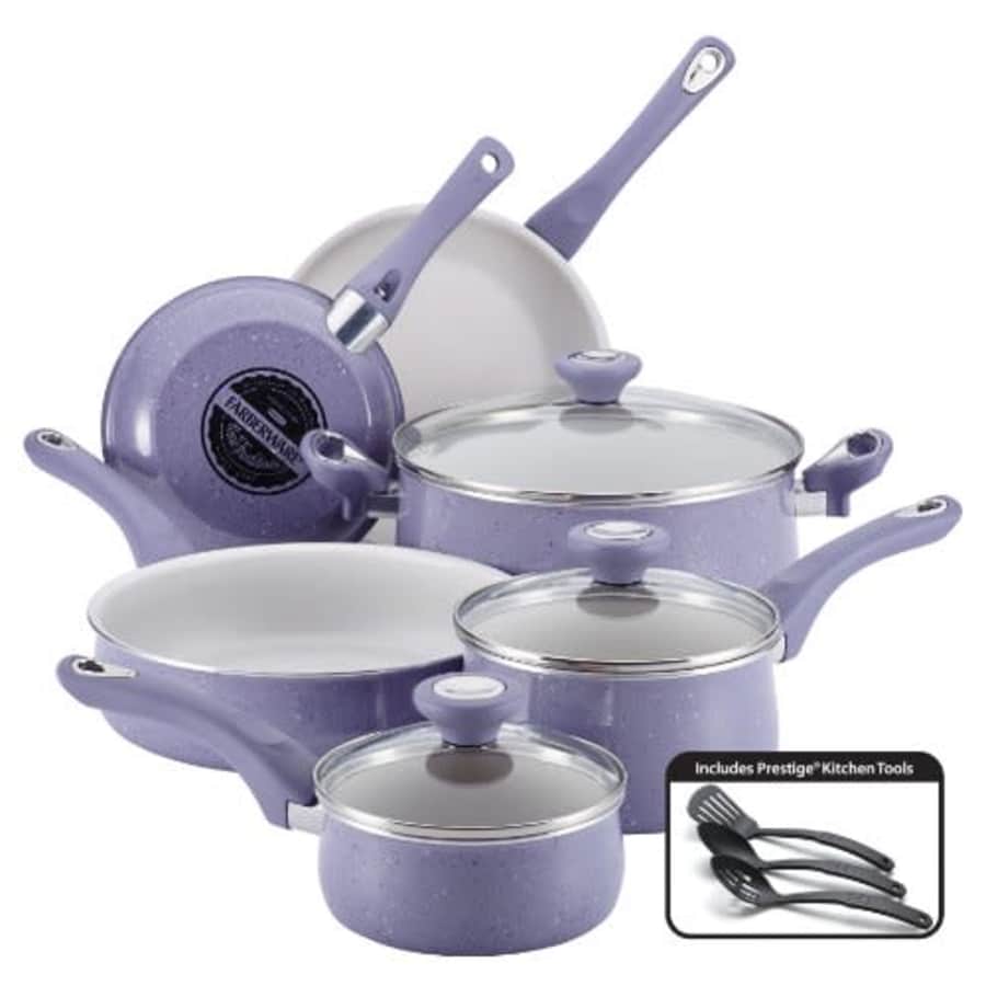 Farberware New Traditions Nonstick Cookware Pots and Pans Set, 12-Piece, Lavender Speckle for $150