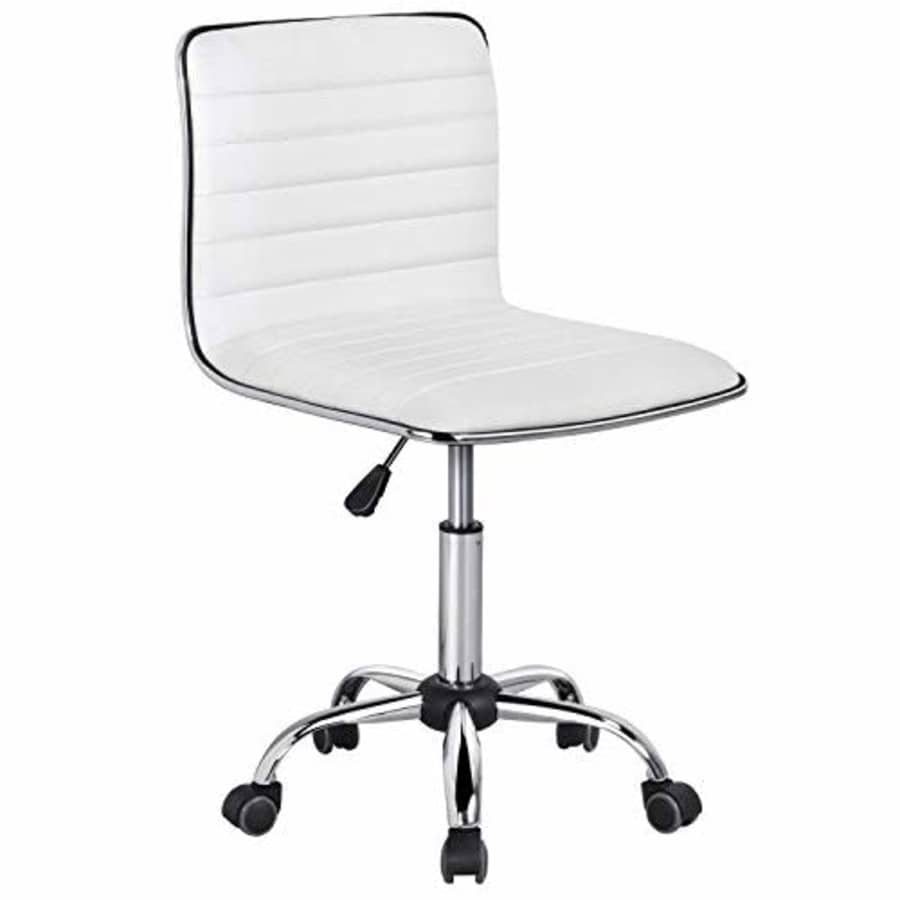 Yaheetech Adjustable Task Chair PU Leather Low Back Ribbed Armless Swivel White Desk Chair Office for $55