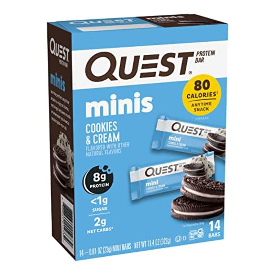 Quest Nutrition Mini Cookies & Cream Protein Bars, High Protein, Low Carb, Keto Friendly, 14 Count for $24 Quest Nutrition Mini Cookies & Cream Protein Bars, High Protein, Low Carb, Keto Friendly, 14 Count for $24