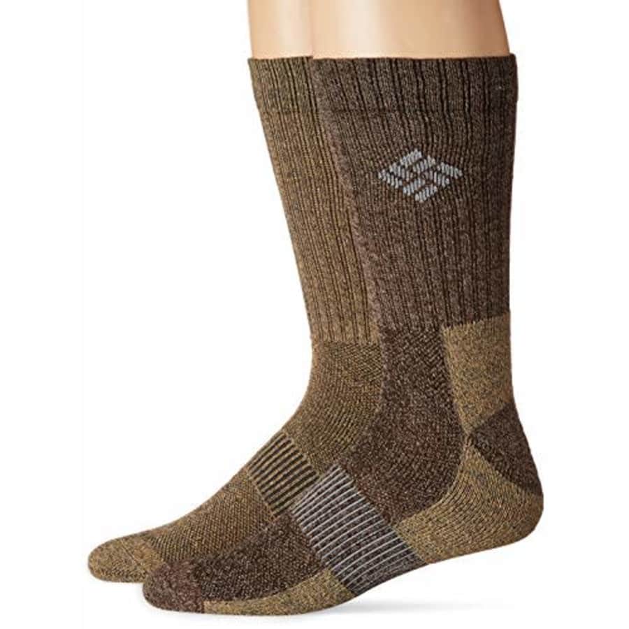 Columbia Men's 4 Pack Mid-Calf Moisture Control Ribbed Crew Socks, Brown, 10-13 for $25