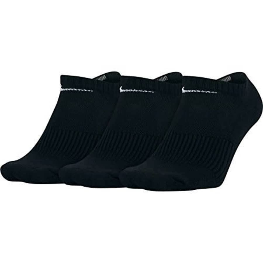 NIKE Unisex Performance Cushion No-Show Training Socks (3 Pairs), Black/White, Small for $34 NIKE Unisex Performance Cushion No-Show Training Socks (3 Pairs), Black/White, Small for $34