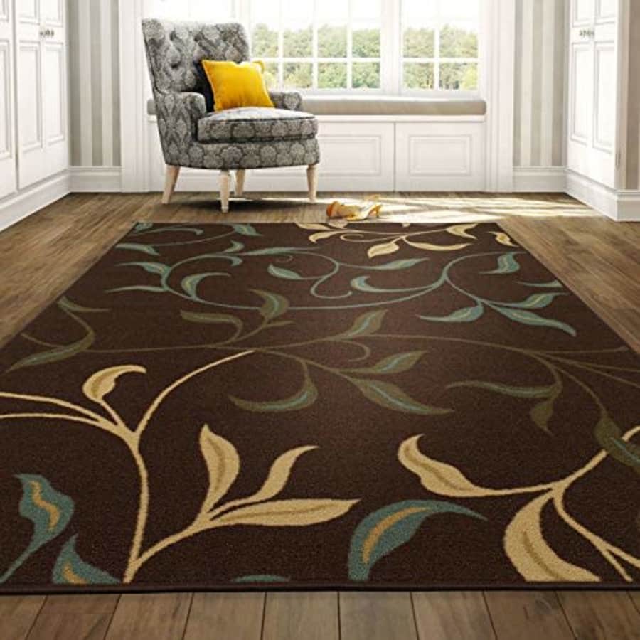 Ottomanson OTH2068-5X7 Rug, 5'0" X 6'6", Chocolate Brown Leaves for $38