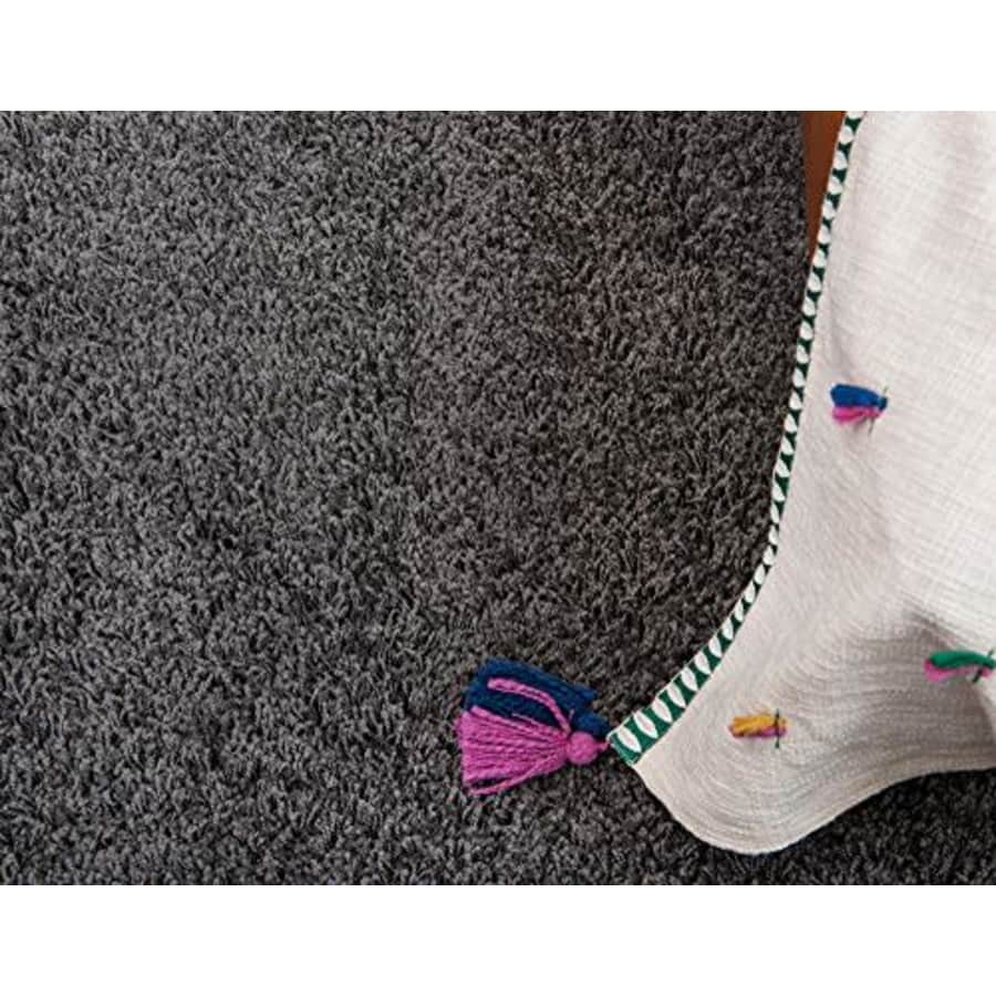 Unique Loom Solo Solid Shag Collection Modern Plush Graphite Gray Round Rug (6' 0 x 6' 0) for $65