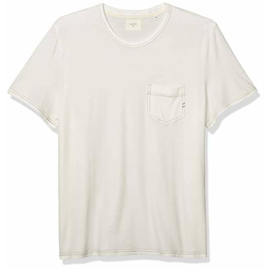 Billy Reid Men's Short Sleeve Contrast Stitch Ringer Pocket T-Shirt, Natural, XXL for $39