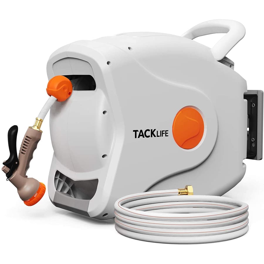 Tacklife 100-Foot Wall-Mounted Retractable Garden Hose Reel for $110