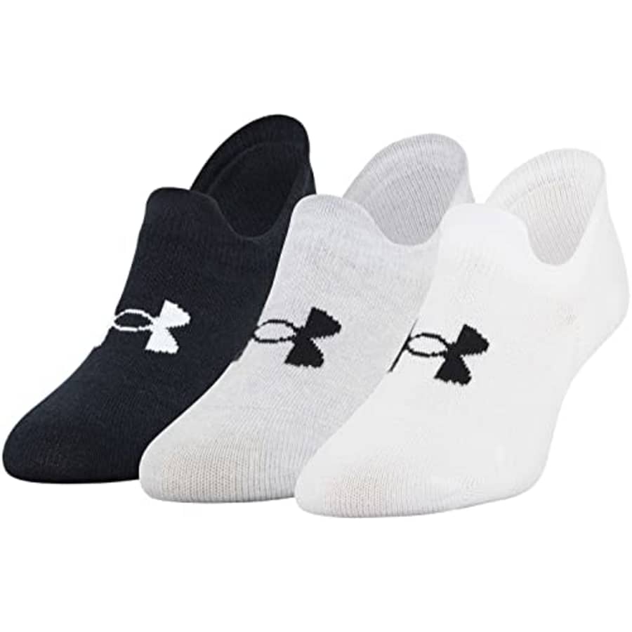 Under Armour Adult Essential Ultra Low Tab Socks, Multipairs, White Assorted (3-Pairs), Large for $40