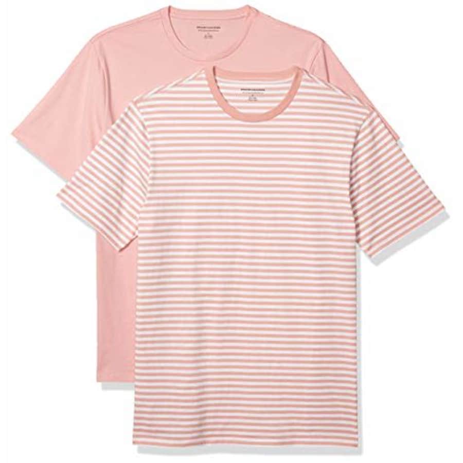 Amazon Essentials Men's 2-Pack Slim-Fit Short-Sleeve Crewneck T-Shirt, Pink-White Stripe/Pink, for $4 Amazon Essentials Men's 2-Pack Slim-Fit Short-Sleeve Crewneck T-Shirt, Pink-White Stripe/Pink, for $4