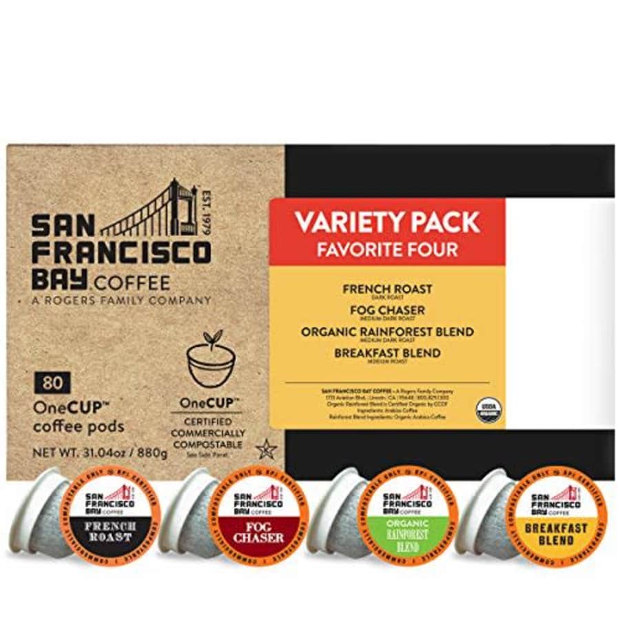 SF Bay Coffee San Francisco Bay Compostable Coffee Pods - Original Variety Pack (80 Ct) K Cup Compatible for $32