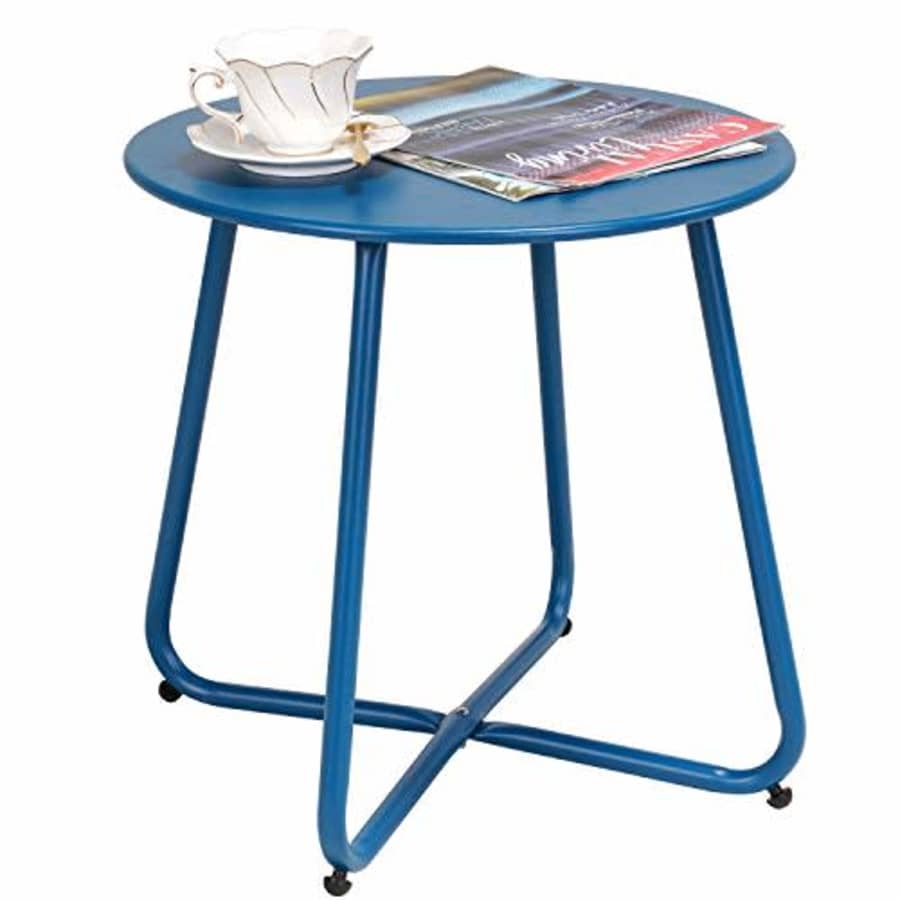 Grand Patio Steel Patio Side Table, Weather Resistant Outdoor Round End Table, Peacock Blue for $38