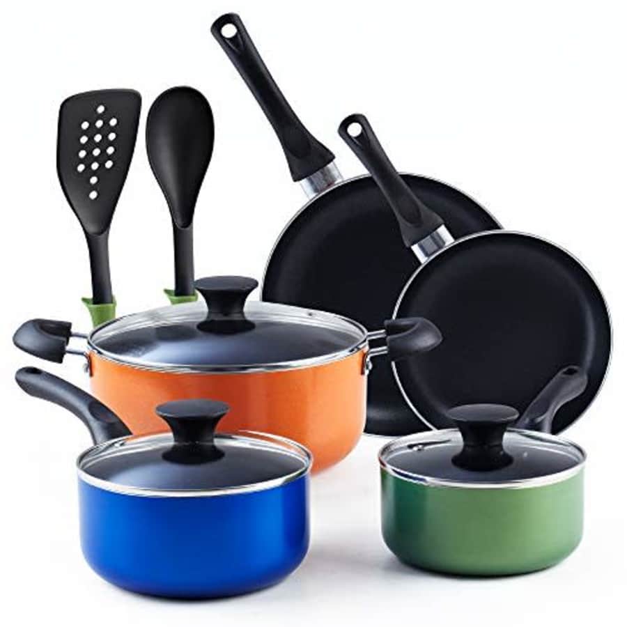 Cook N Home Stay Cool Handle, Multicolor 10-Piece Nonstick Cookware Set for $60 Cook N Home Stay Cool Handle, Multicolor 10-Piece Nonstick Cookware Set for $60