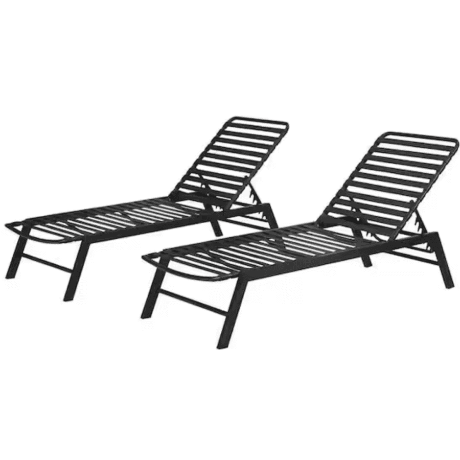 Hampton Bay Adjustable Outdoor Strap Chaise Lounger 2-Pack for $75 Hampton Bay Adjustable Outdoor Strap Chaise Lounger 2-Pack for $75