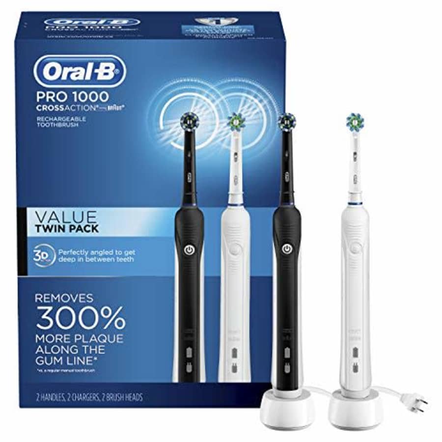 Oral-b Pro 1000 Crossaction Electric Toothbrush, Powered By Braun, Black and White, 2 Count for $89