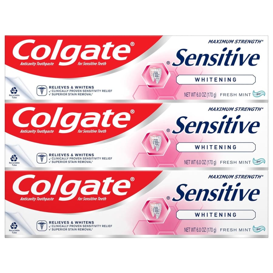 Colgate Whitening Toothpaste for Sensitive Teeth 3-Pack for $5.84 via Sub & Save Colgate Whitening Toothpaste for Sensitive Teeth 3-Pack for $5.84 via Sub & Save