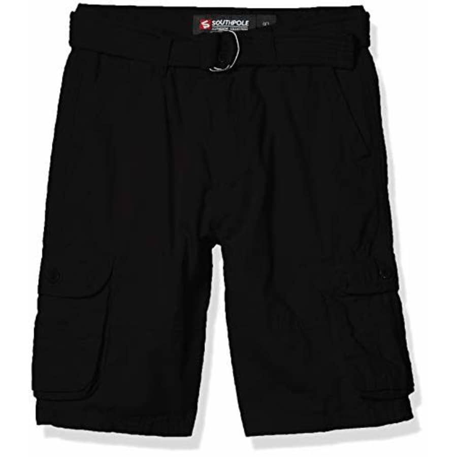 Southpole - Kids Boys' Big Belted Ripstop Basic Cargo Shorts, Black as, 12 for $17