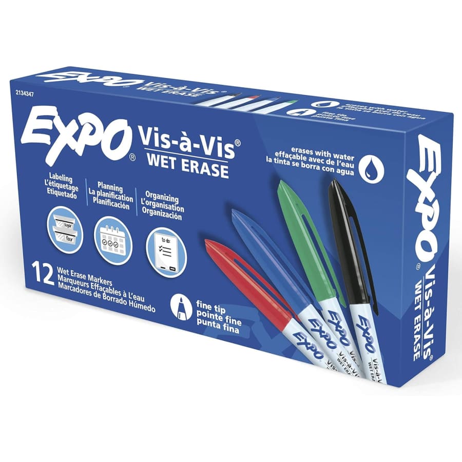 Expo Vis-a-Vis Wet Erase Markers 12-Pack for $22