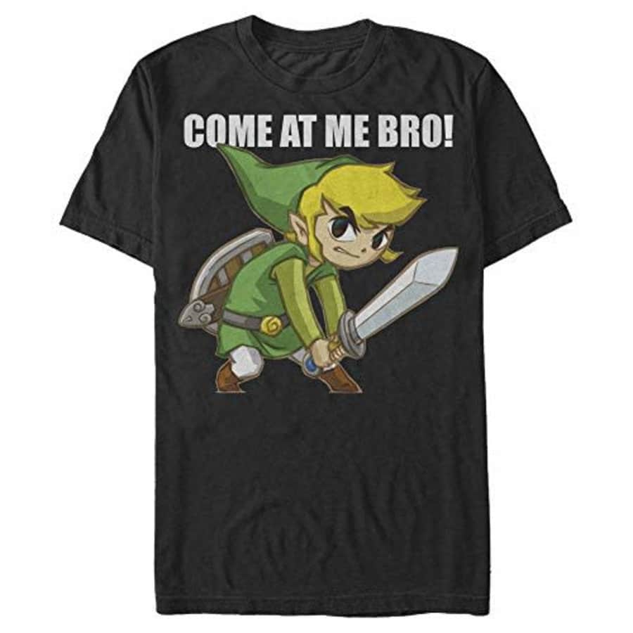 Nintendo Men's Legend of Zelda Come at Me Bro Link Action Pose T-Shirt, Black, Small for $9
