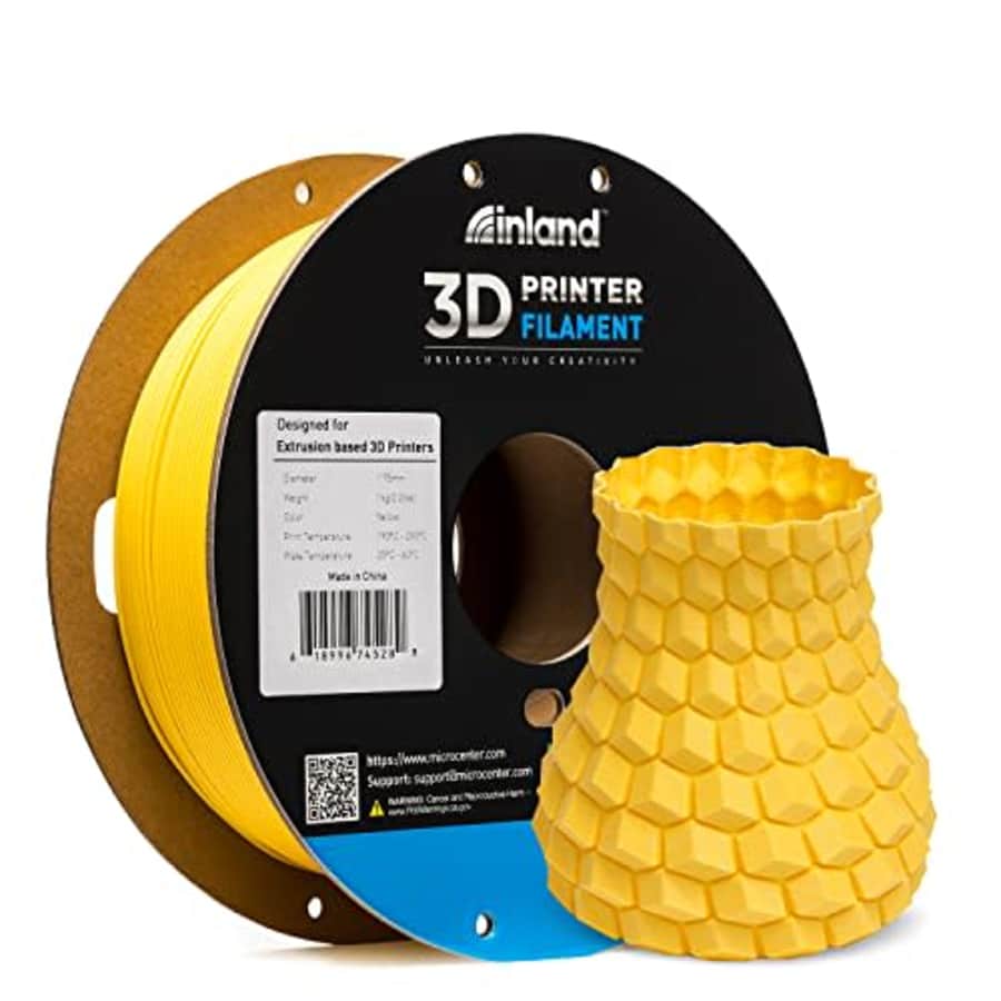 Inland Matte PLA Filament for 3D Printers, Yellow - 3D Printing Matte PLA 1.75mm Roll, 1kg for $25