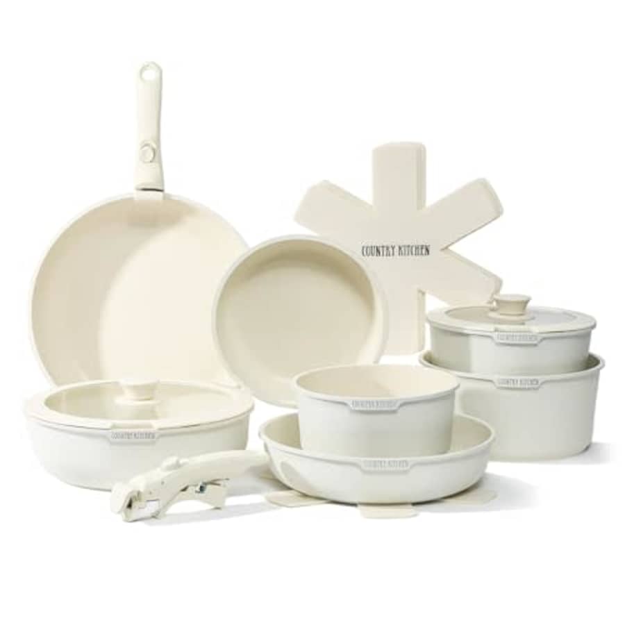 Country Kitchen 15 Piece Pots and Pans Set - Safe Nonstick Kitchen Cookware with Removable Handle, for $120