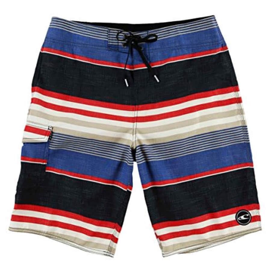 O'NEILL Men's Santa Cruz Striped Boardshorts, Size 32, Black/Charcoal Blue for $27