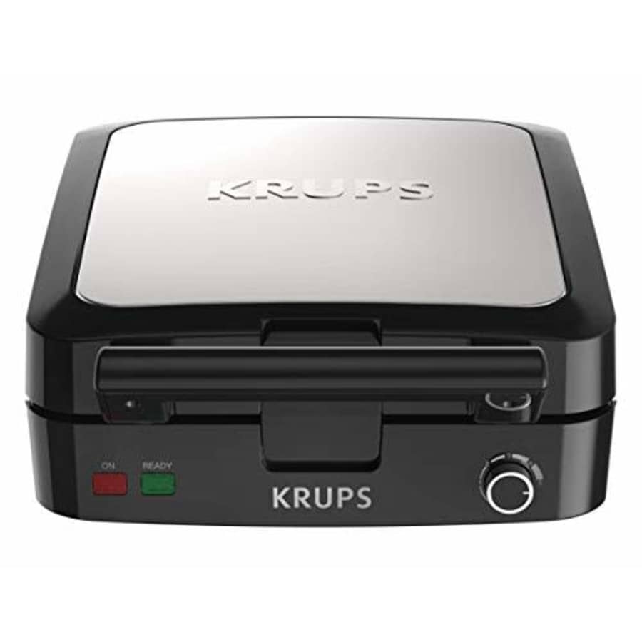 KRUPS Belgian Waffle Maker, Waffle Maker with Removable Plates, 4 Slices, Black and Silver for $76 KRUPS Belgian Waffle Maker, Waffle Maker with Removable Plates, 4 Slices, Black and Silver for $76