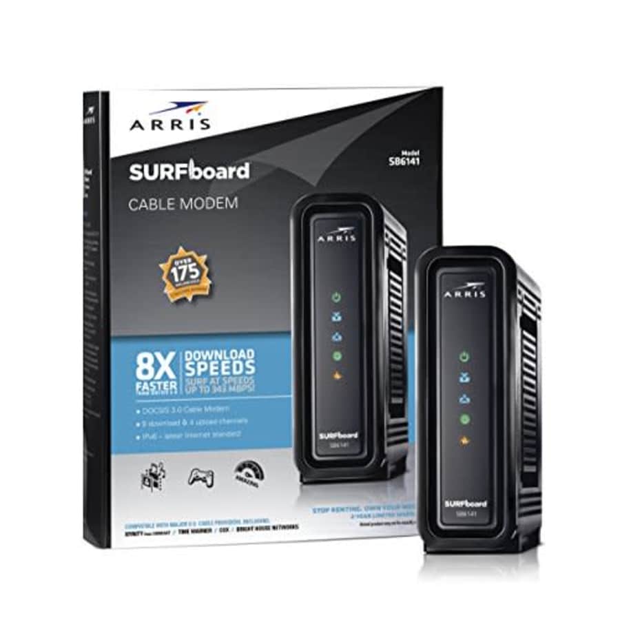 ARRIS SURFboard (8x4) DOCSIS 3.0 Cable Modem, approved for Cox, Spectrum, Xfinity & more (SB6141 for $110 ARRIS SURFboard (8x4) DOCSIS 3.0 Cable Modem, approved for Cox, Spectrum, Xfinity & more (SB6141 for $110