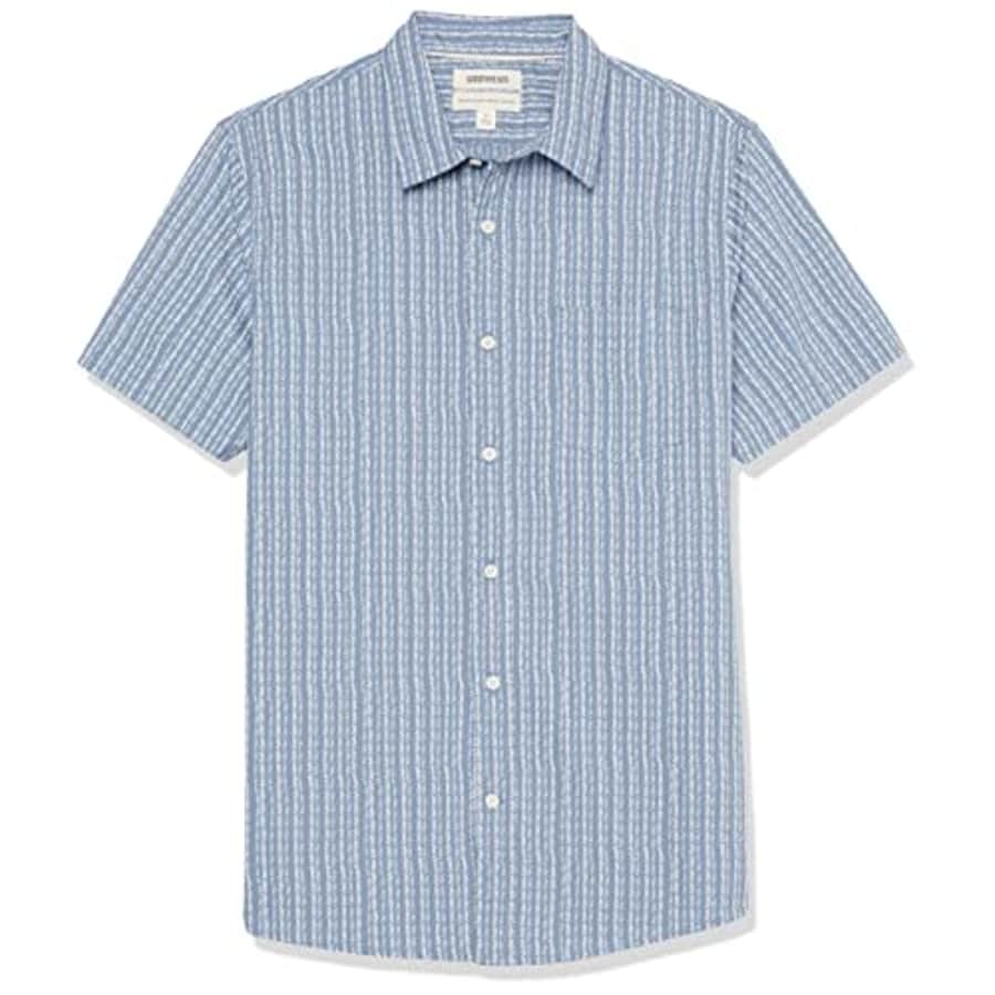 Goodthreads Men's Standard-Fit Short-Sleeve Stretch Poplin Shirt, Washed Blue, Dash Print, X-Large for $26
