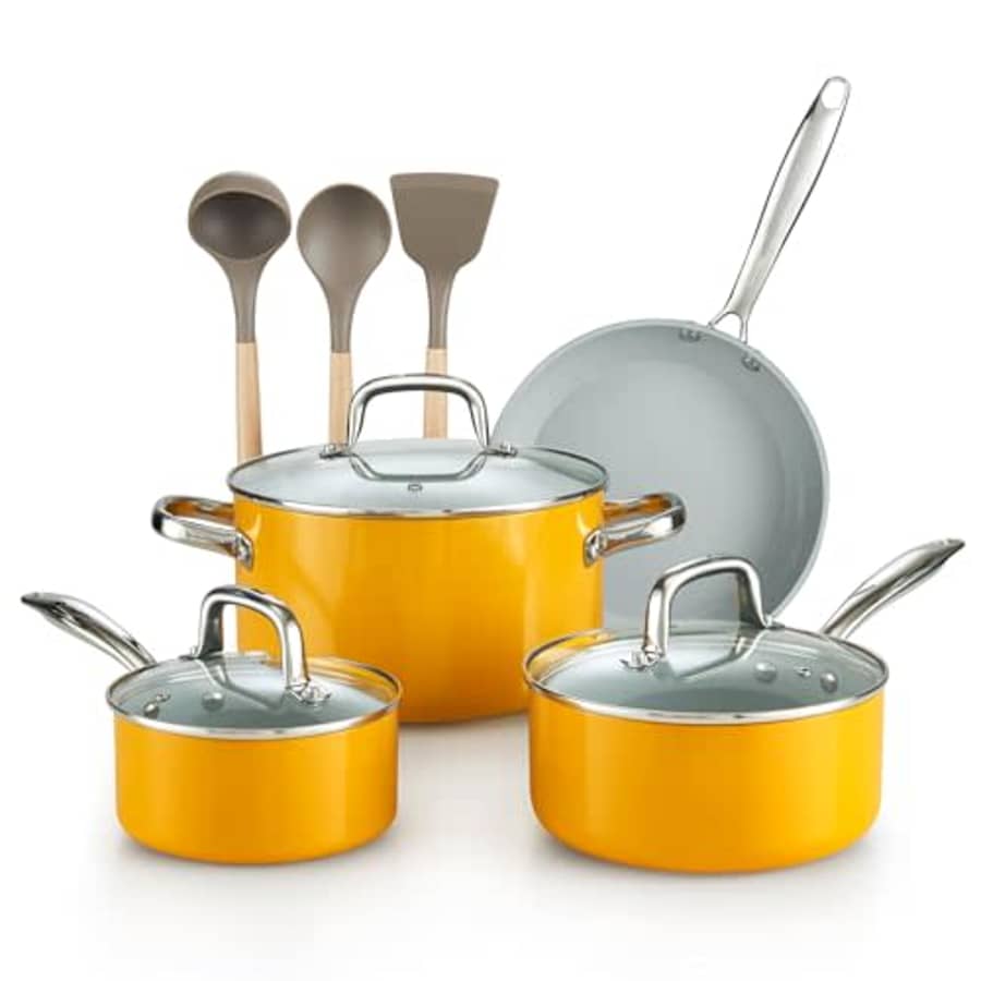 Cook N Home Pots and Pans Set Non Stick, 10-Piece Hard Anodized Nonstick Healthy Ceramic Cookware for $94 Cook N Home Pots and Pans Set Non Stick, 10-Piece Hard Anodized Nonstick Healthy Ceramic Cookware for $94