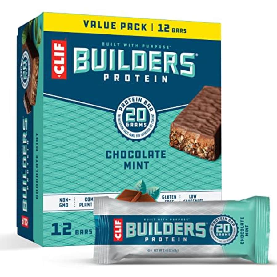 Clif Bar CLIF BUILDERS - Protein Bars - Chocolate Mint - 20g Protein - Gluten Free (2.4 Ounce, 12 Count) for $23 Clif Bar CLIF BUILDERS - Protein Bars - Chocolate Mint - 20g Protein - Gluten Free (2.4 Ounce, 12 Count) for $23