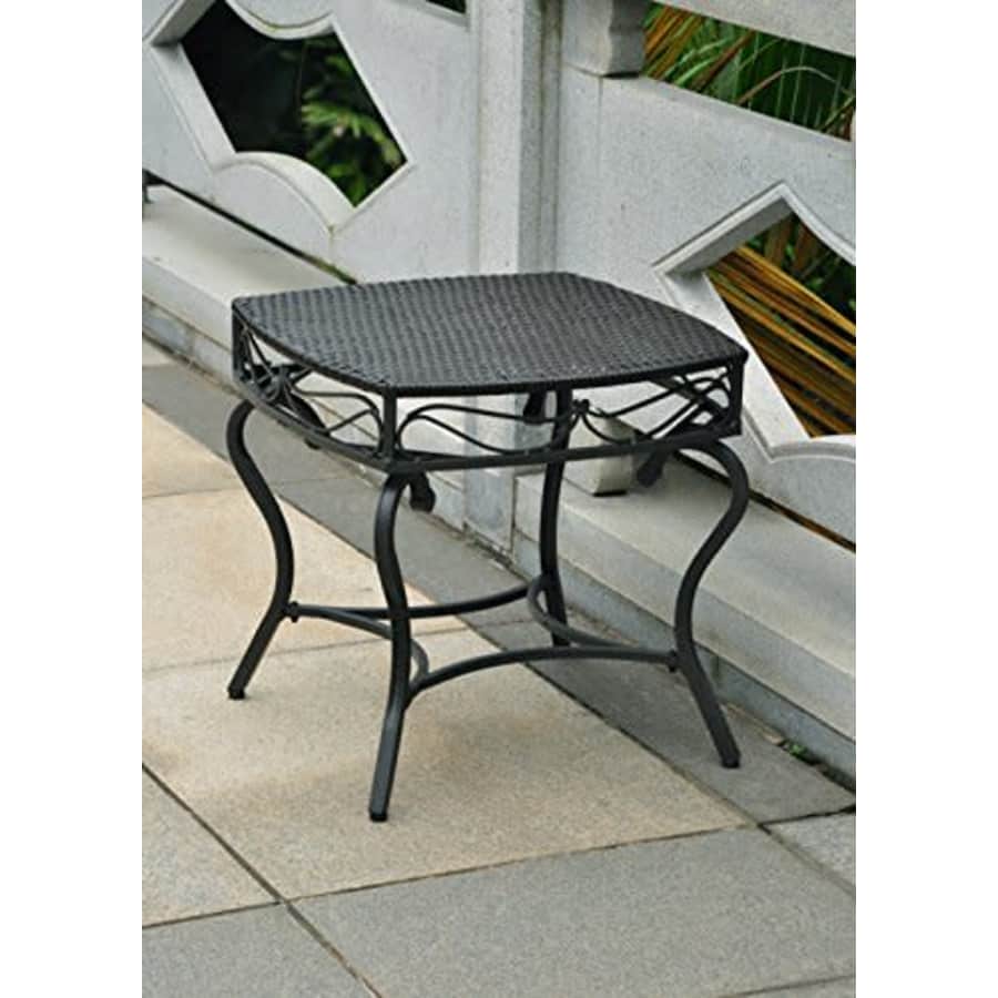 International Caravan Wicker Resin/Steel Patio Side Table in Black Antique Finish for $85