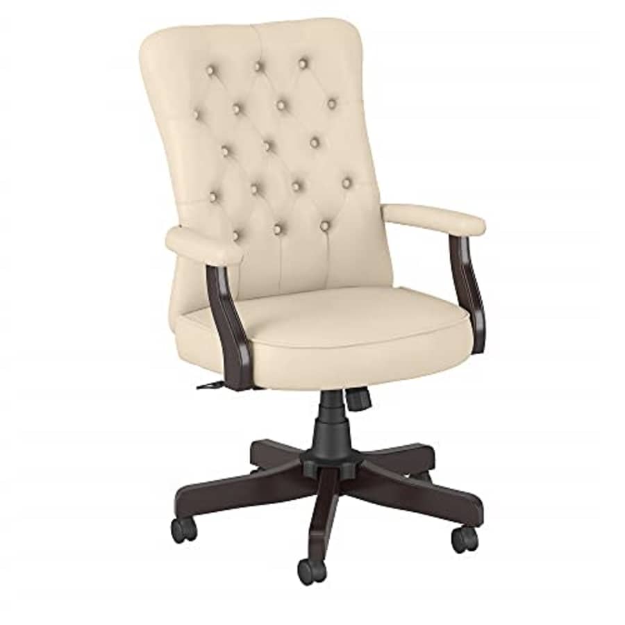 Bush Furniture Saratoga High Back Tufted Office Chair with Arms, Antique White Leather for $168 Bush Furniture Saratoga High Back Tufted Office Chair with Arms, Antique White Leather for $168