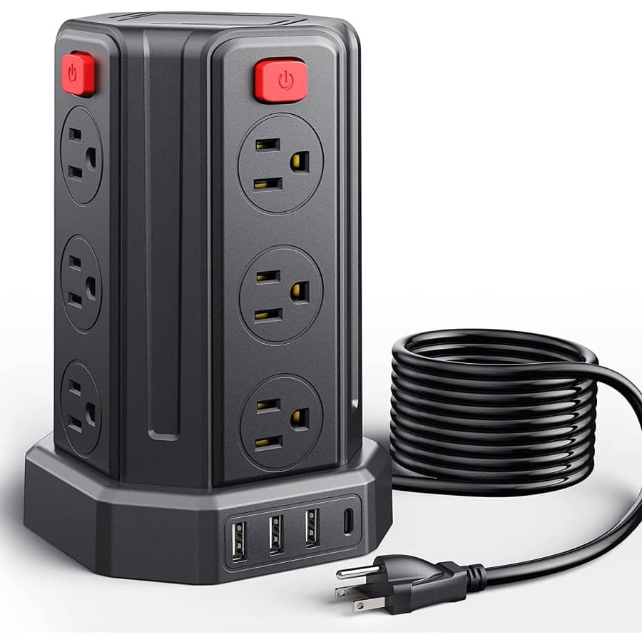 Smallrt 12-Outlet 4-USB Power Strip Surge Protector Tower for $28