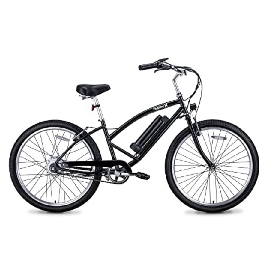Hurley Electric Bikes Kickflip Beach Cruiser Single Speed E-Bike, Black for $718