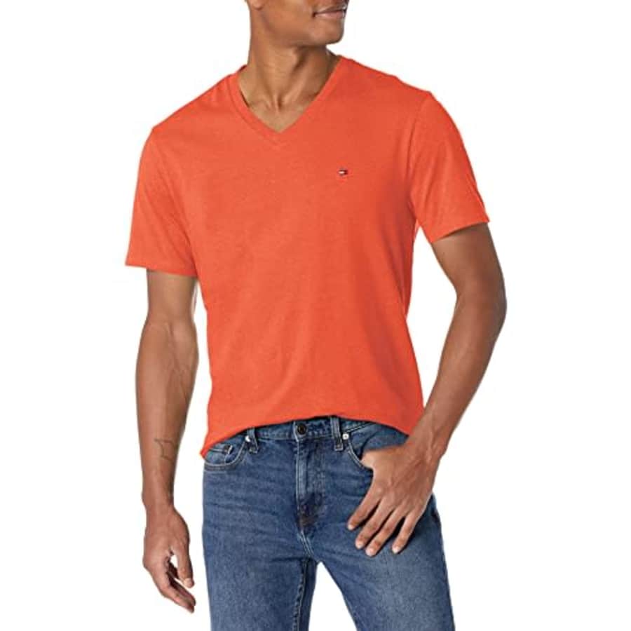 Tommy Hilfiger Men's Flag V Neck T Shirt, VMRD89 Bright Orange HTR, XS for $11 Tommy Hilfiger Men's Flag V Neck T Shirt, VMRD89 Bright Orange HTR, XS for $11