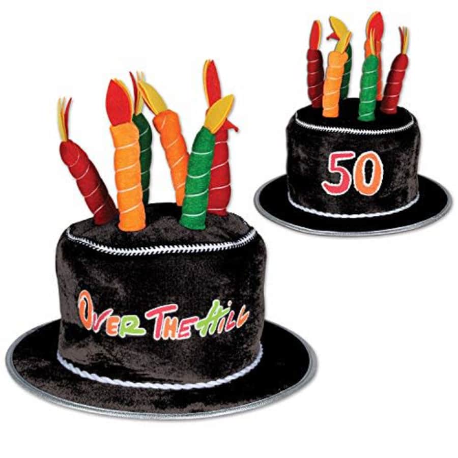 Beistle Unisex 50th Over the Hill Cake Hats With Candles, 2 Pieces Birthday Party Supplies, Special for $19