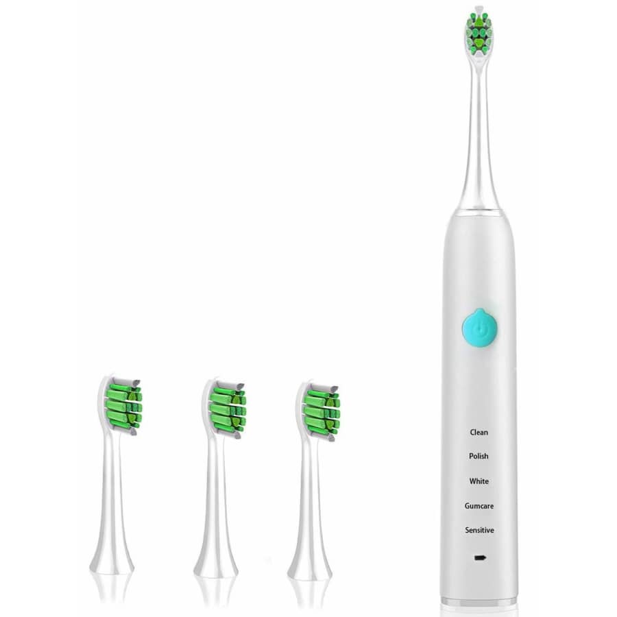 DHMXDC Sonic Rechargeable Toothbrush with 4 Brush Heads for $12