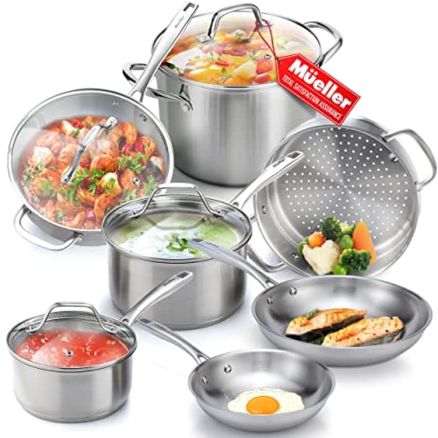 Mueller Pots and Pans Set 11-Piece, Ultra-Clad Pro Stainless Steel Cookware Set, Ergonomic and for $130
