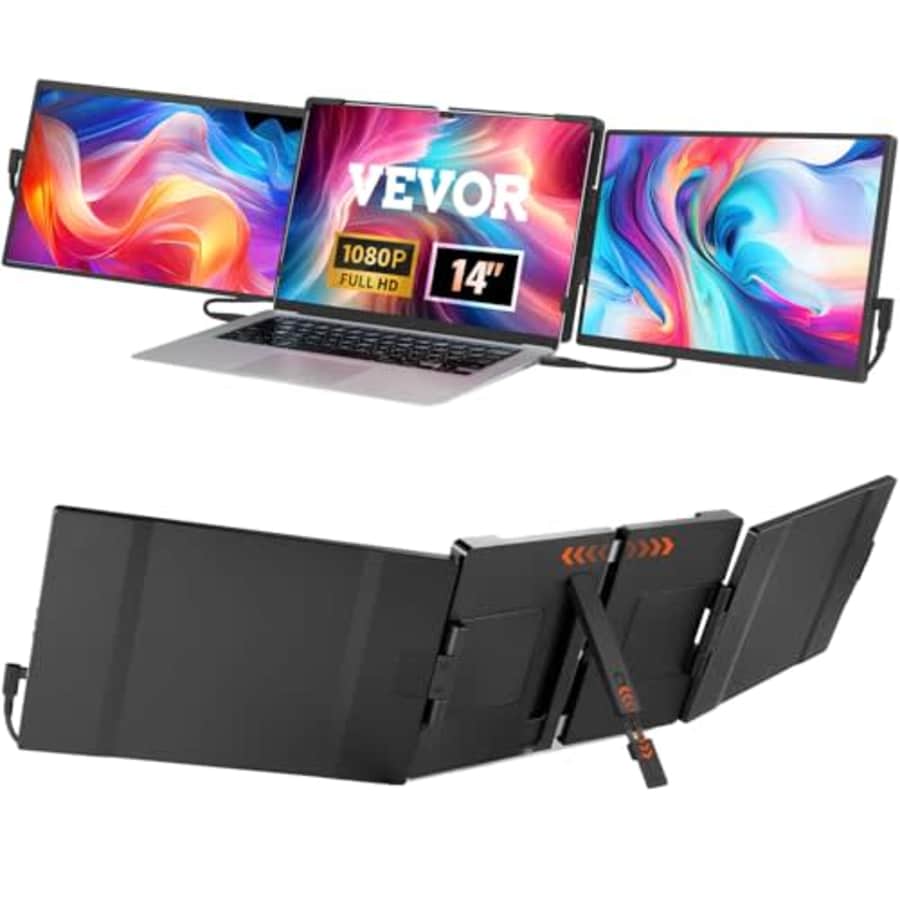VEVOR Portable Laptop Screen Extender, 14" FHD 1080P IPS Triple Extended Monitor for 13"-17" for $262