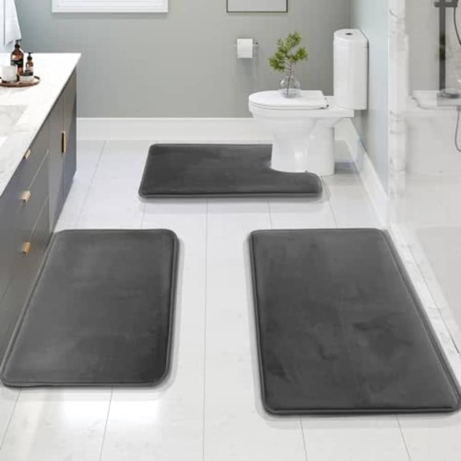 Clara Clark 3 Piece Bathroom Rugs Bath Mat Set, Velvet Memory Foam Bath Mats for Bathroom - for $25 Clara Clark 3 Piece Bathroom Rugs Bath Mat Set, Velvet Memory Foam Bath Mats for Bathroom - for $25