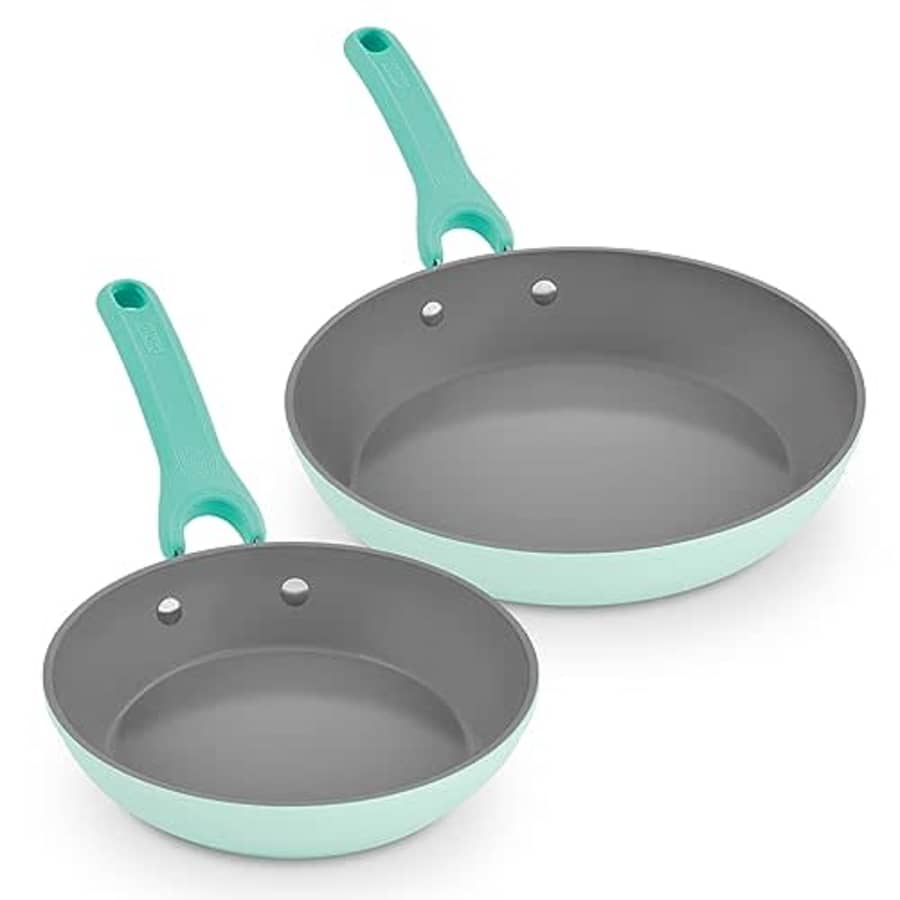 DASH Dream Green Ceramic Frying Pan Set of 2, 8" & 10" Fry Pans, Aqua Green - Recycled Aluminum and for $36 DASH Dream Green Ceramic Frying Pan Set of 2, 8" & 10" Fry Pans, Aqua Green - Recycled Aluminum and for $36