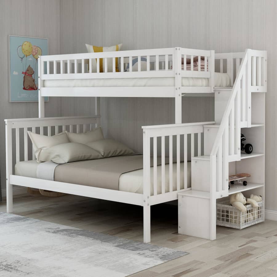 Harper & Bright Designs Twin-over-Full Stairway Bunk Bed w/ Storage for $622 Harper & Bright Designs Twin-over-Full Stairway Bunk Bed w/ Storage for $622