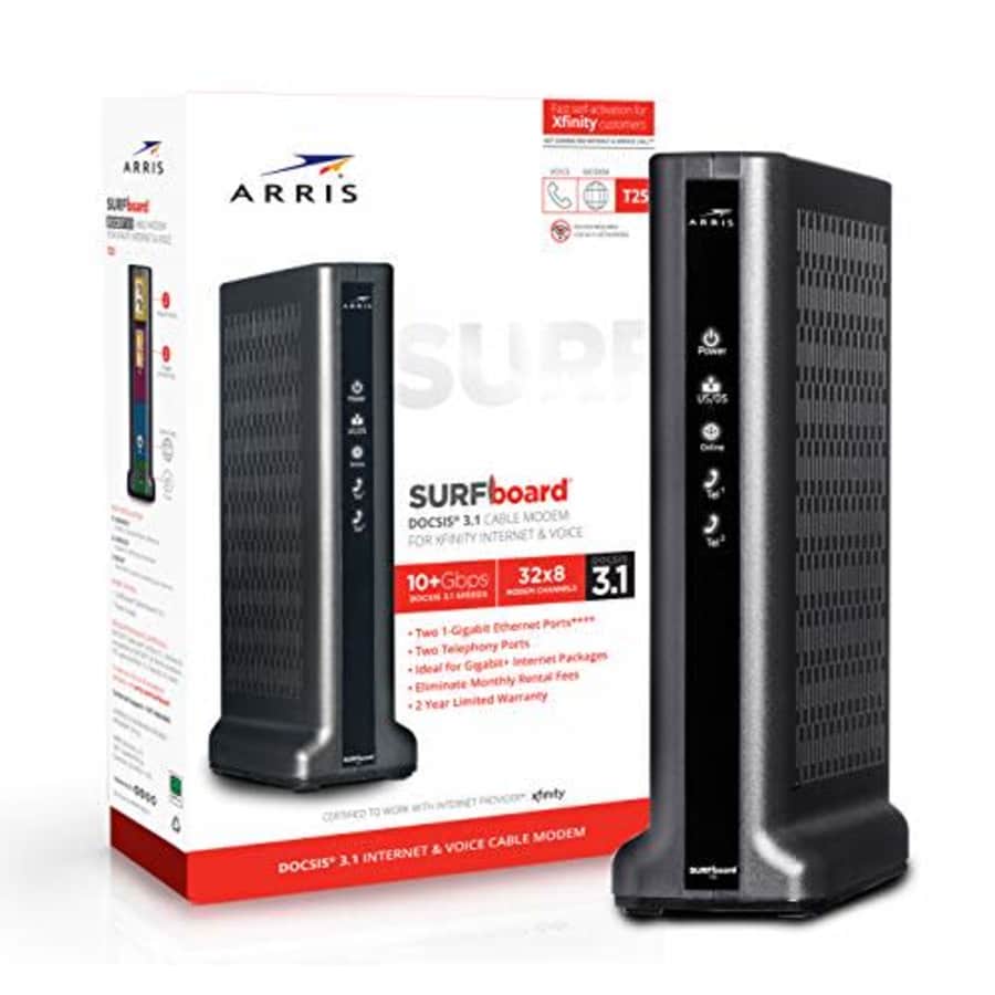 ARRIS SURFboard T25 DOCSIS 3.1 Gigabit Cable Modem, Certified for Xfinity Internet & Voice (black) for $209