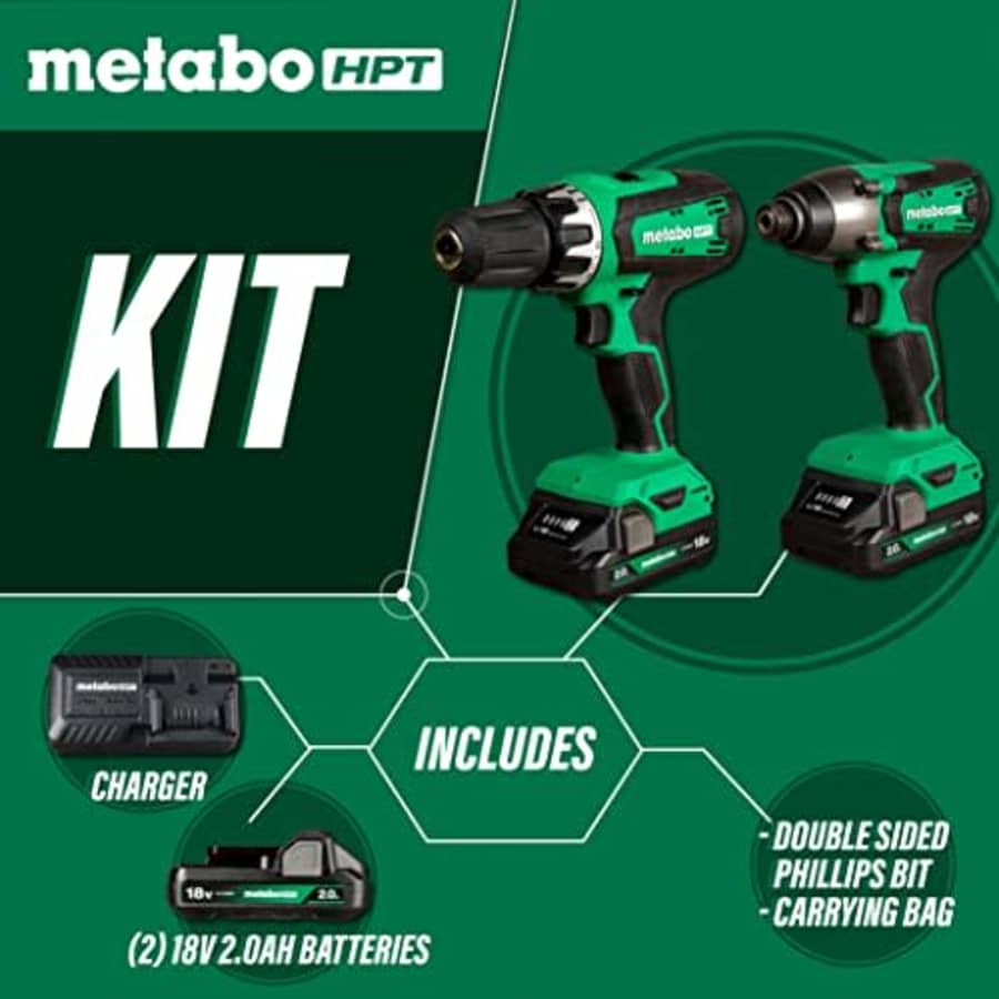 Metabo HPT 18V MultiVolt Hammer Drill and Impact Driver Combo Kit | Cordless | 2-2.0Ah Li-Ion for $149 Metabo HPT 18V MultiVolt Hammer Drill and Impact Driver Combo Kit | Cordless | 2-2.0Ah Li-Ion for $149