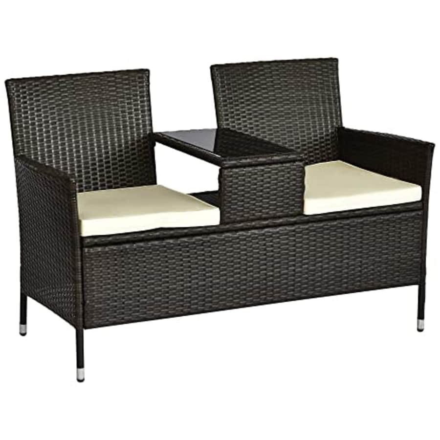 Outsunny Outdoor Patio Loveseat Conversation Furniture Set, Cushions & Built-in Coffee Table, Small for $129