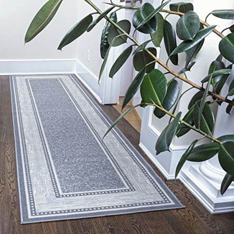 Ottomanson Bordered Design Non-Slip Rubber Backing Modern Runner Rug, 1'10" x 7', Gray for $32 Ottomanson Bordered Design Non-Slip Rubber Backing Modern Runner Rug, 1'10" x 7', Gray for $32